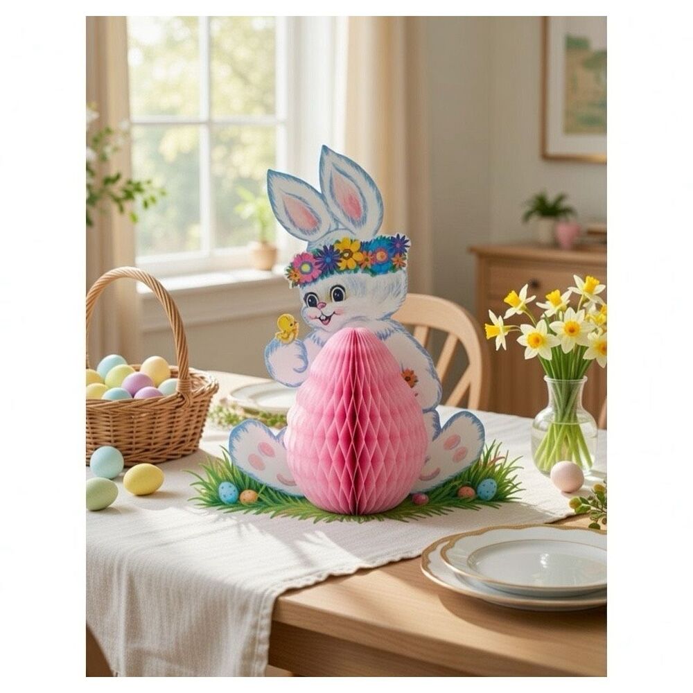 Tissue Easter Bunny Centerpiece Hippy Rabbit Beistle Honeycomb New vintage
